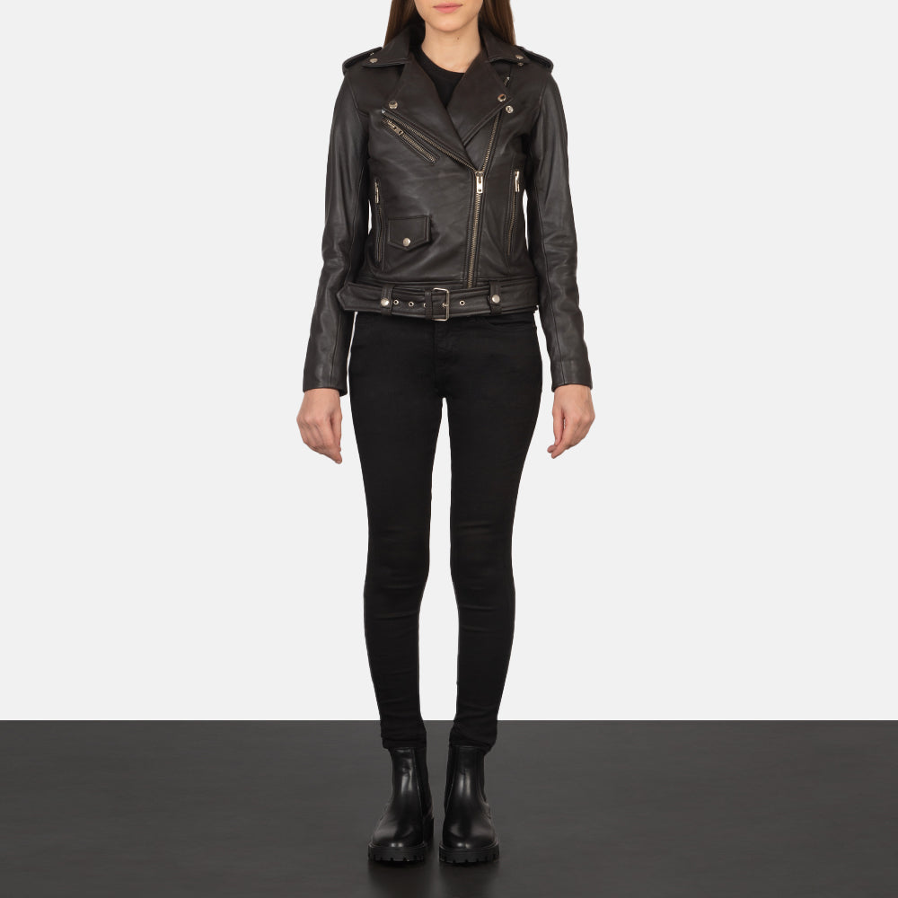 Women's Alison Brun Læder Bikerjakke til Kvinder - Lateral Side Profile View Showing Sleeve Cut &amp; Athletic Taper Fit