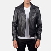 
Allaric Alley Black Leather Biker Jacket in Black Cowhide Leather - Forfra med skræddersyet silhuet | Køb online