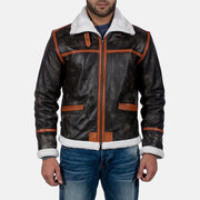 Men's Alpine Brun Fur Læderjakke til Mænd in Distressed Brown Goatskin Leather - Front Profile View &amp; Tailored Silhouette | Buy Online