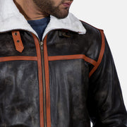 Men's Alpine Brun Fur Læderjakke til Mænd - Lateral Side Profile View Showing Sleeve Cut &amp; Athletic Taper Fit