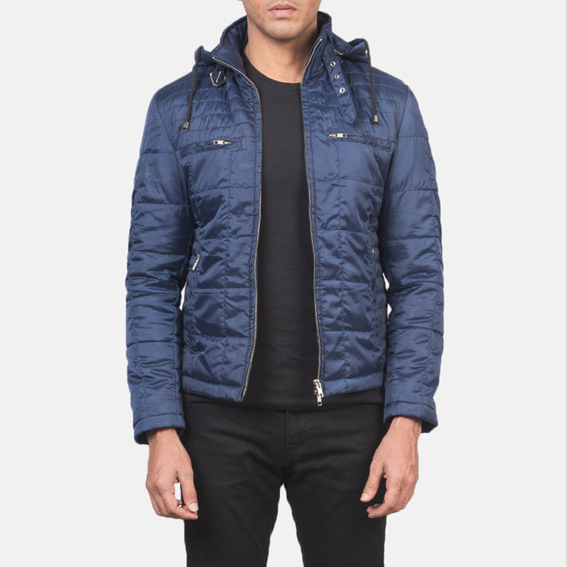 Alps Quilted Blue Hooded Windbreaker Læderjakke til Mænd