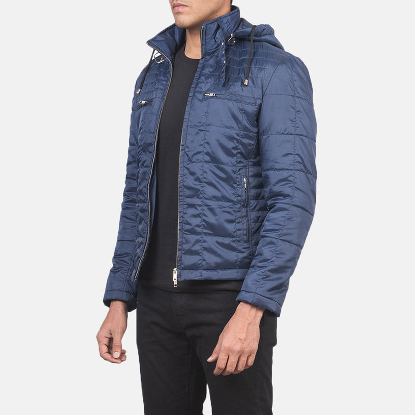 Alps Quilted Blue Hooded Windbreaker Læderjakke til Mænd