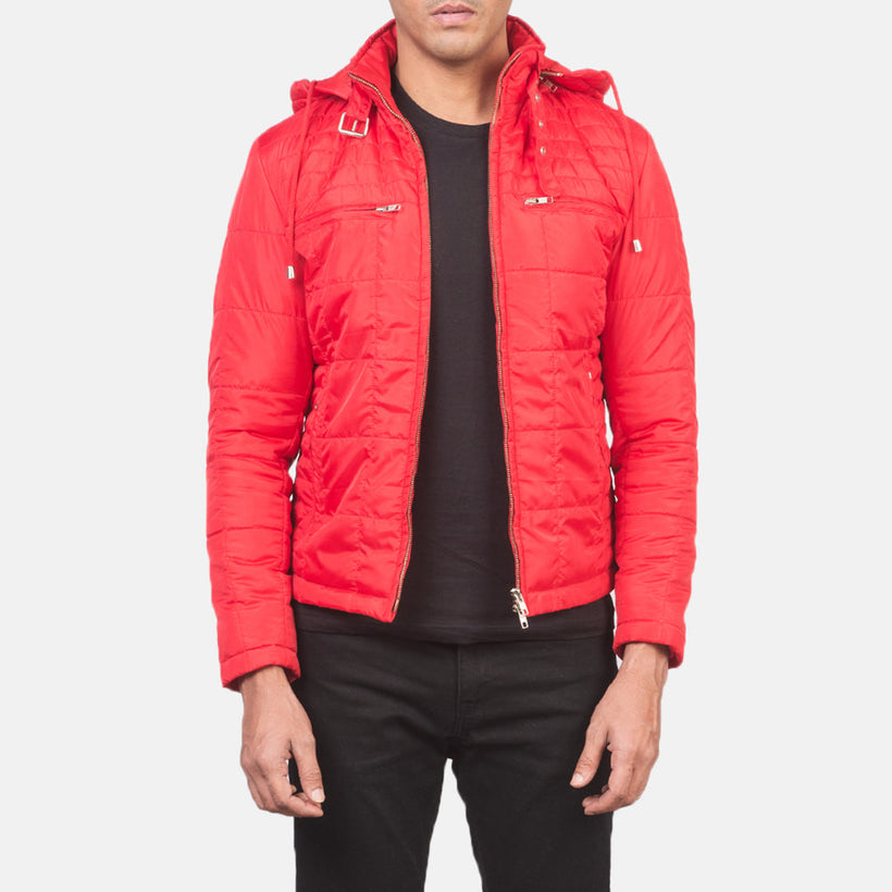 Alps Quilted Red Hooded Windbreaker Læderjakke til Mænd