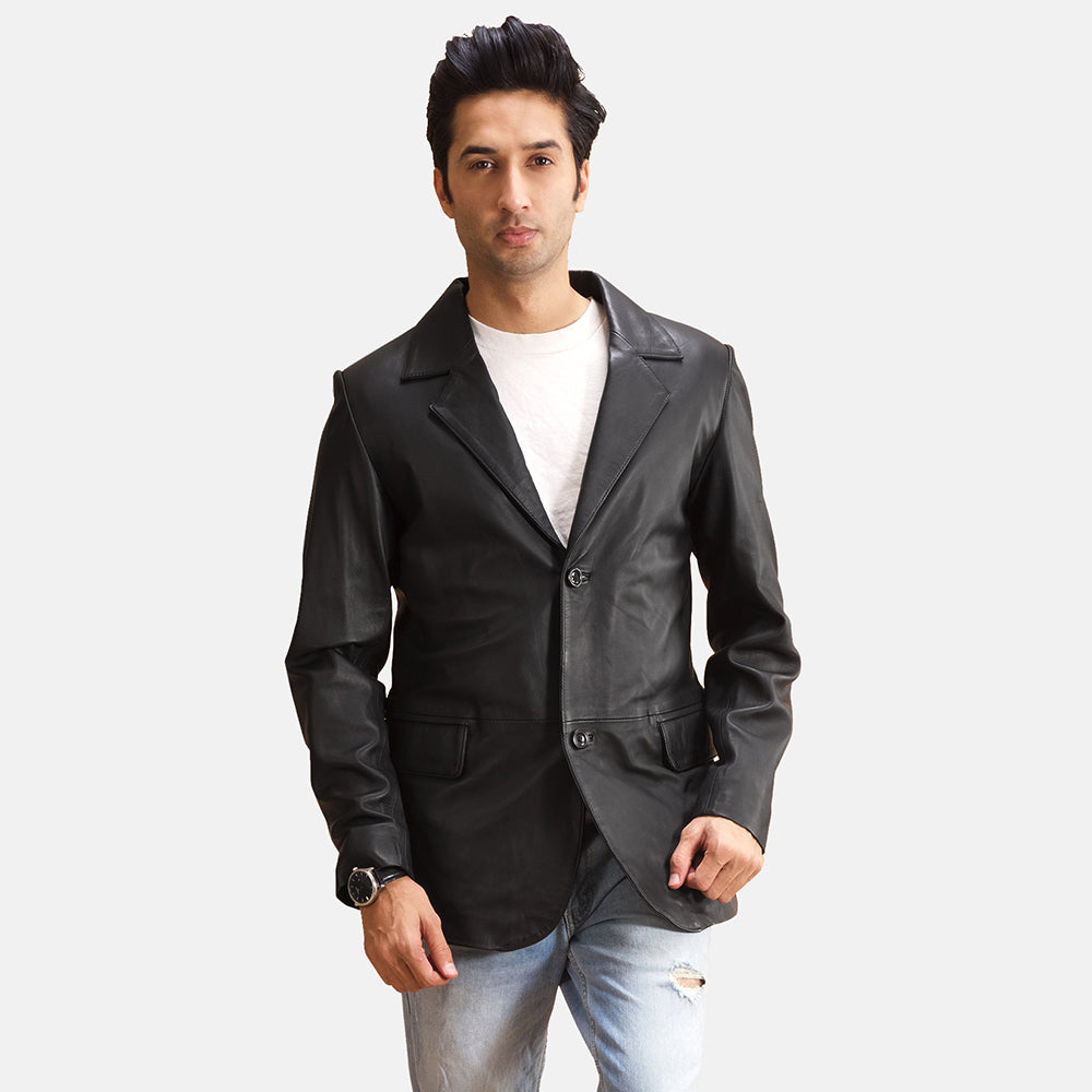 
Alyson Sort Læderblazer til Mænd in Black Sheepskin Leather - Forfra med skræddersyet silhuet | Køb online
