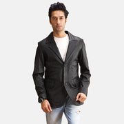 
Alyson Sort Læderblazer til Mænd in Black Sheepskin Leather - Forfra med skræddersyet silhuet | Køb online