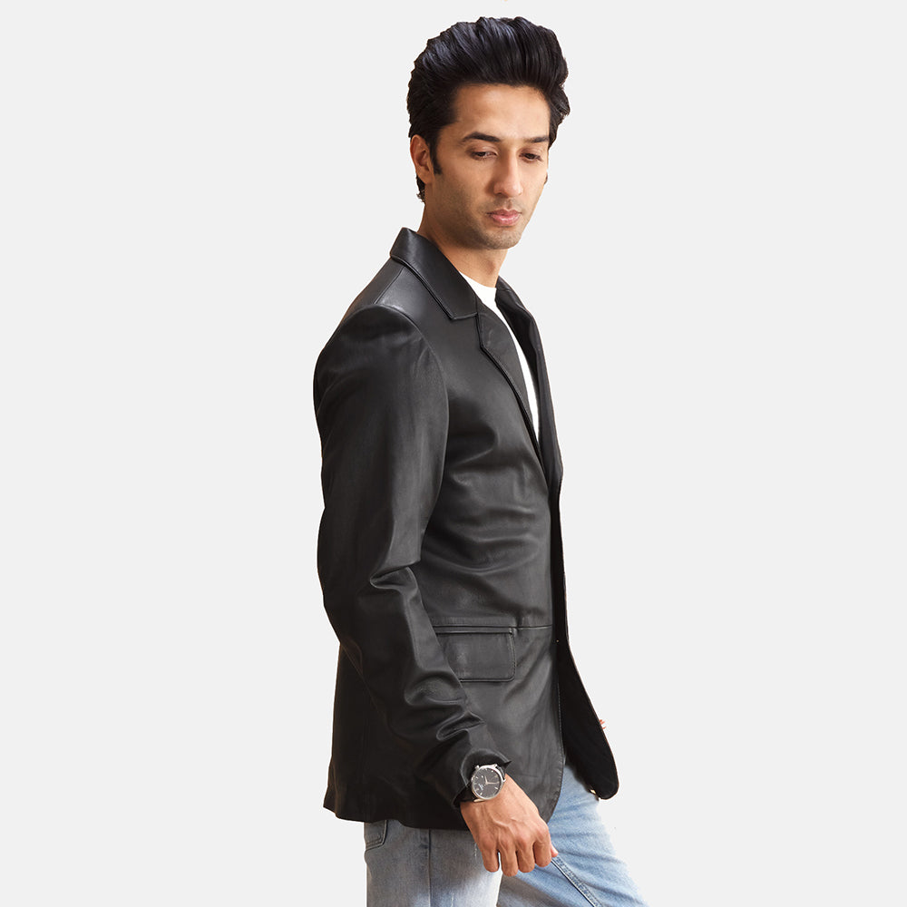
Black Sheepskin leather Blazer - Bagfra med tilpassede skuldre og ren kant