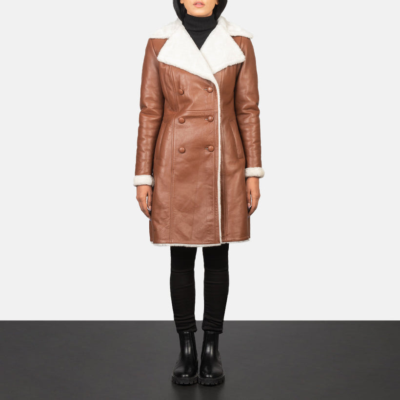 Amie Brun Double-Breasted Shearling Coat til Kvinder
