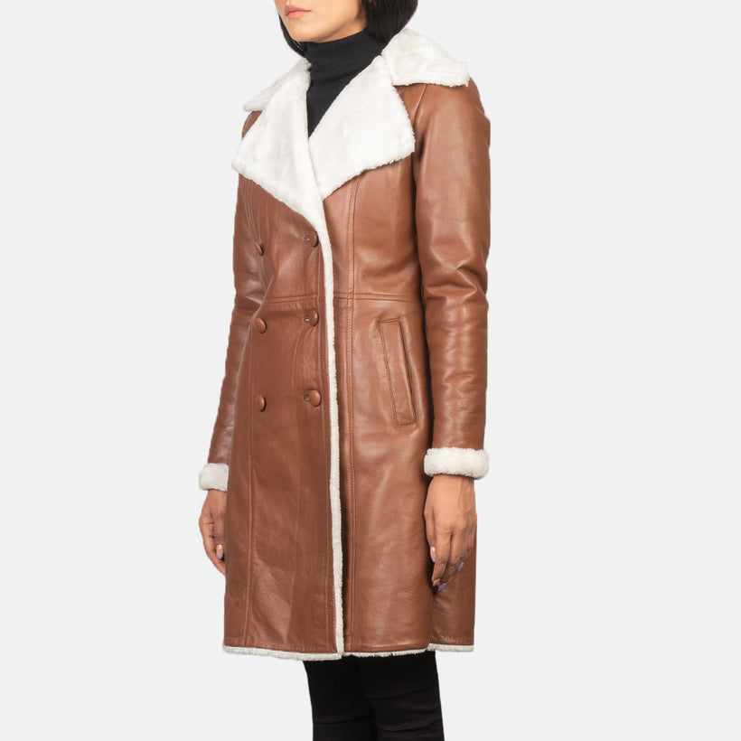Amie Brun Double-Breasted Shearling Coat til Kvinder