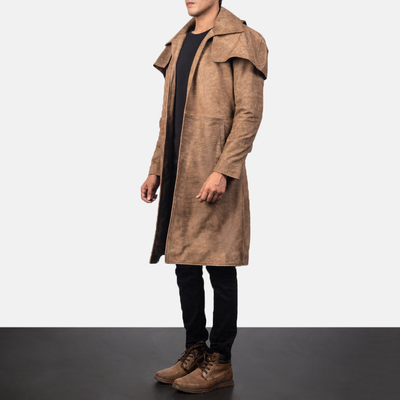 Army Brun Leather Duster til Mænd
