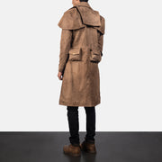 Men's Army Brun Leather Duster til Mænd - Lateral Side Profile View Showing Sleeve Cut &amp; Athletic Taper Fit