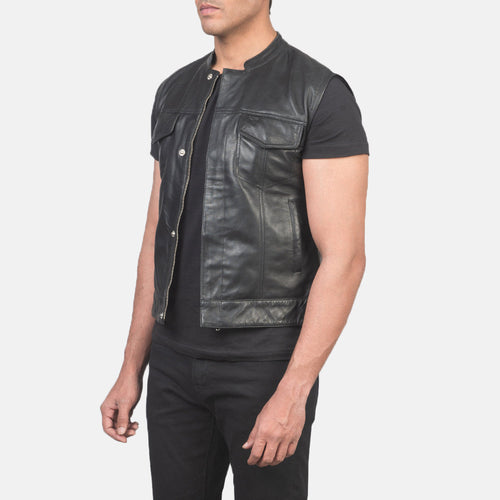 Black Sheepskin Leather Biker Jacket - Back View Showing Tailored Shoulder Fit & Clean Hemline