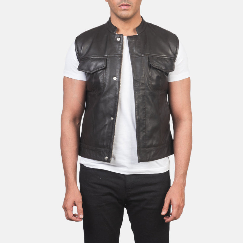 Atlas Moto Brun Leather Vest til Mænd