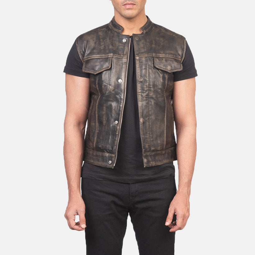 Atlas Moto Distressed Brun Leather Vest til Mænd