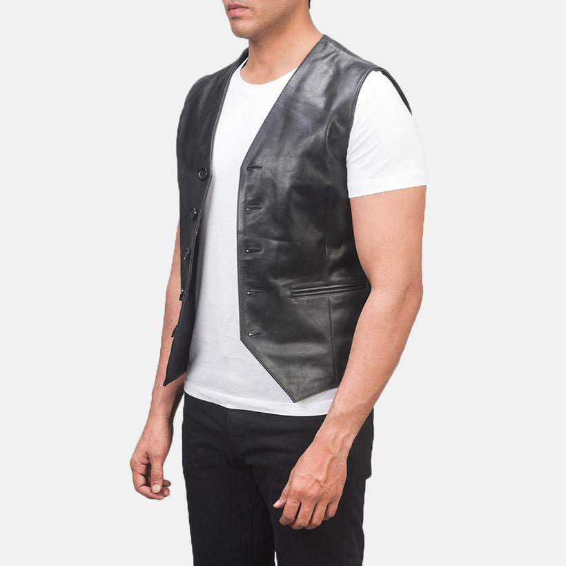 Auden Sort Leather Vest til Mænd