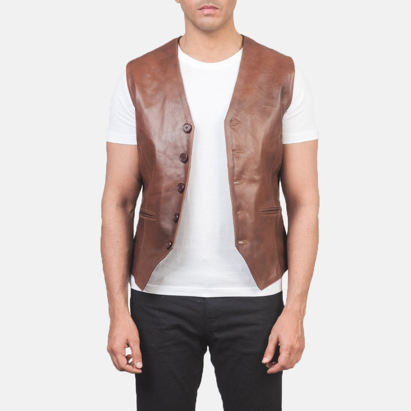 Auden Brun Leather Vest til Mænd