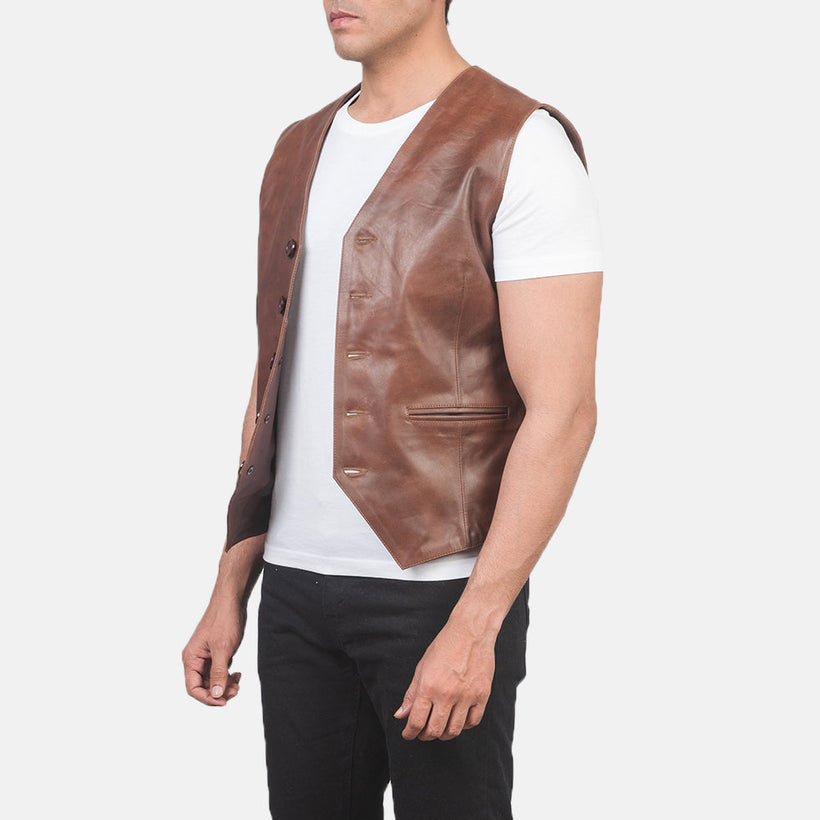 Auden Brun Leather Vest til Mænd