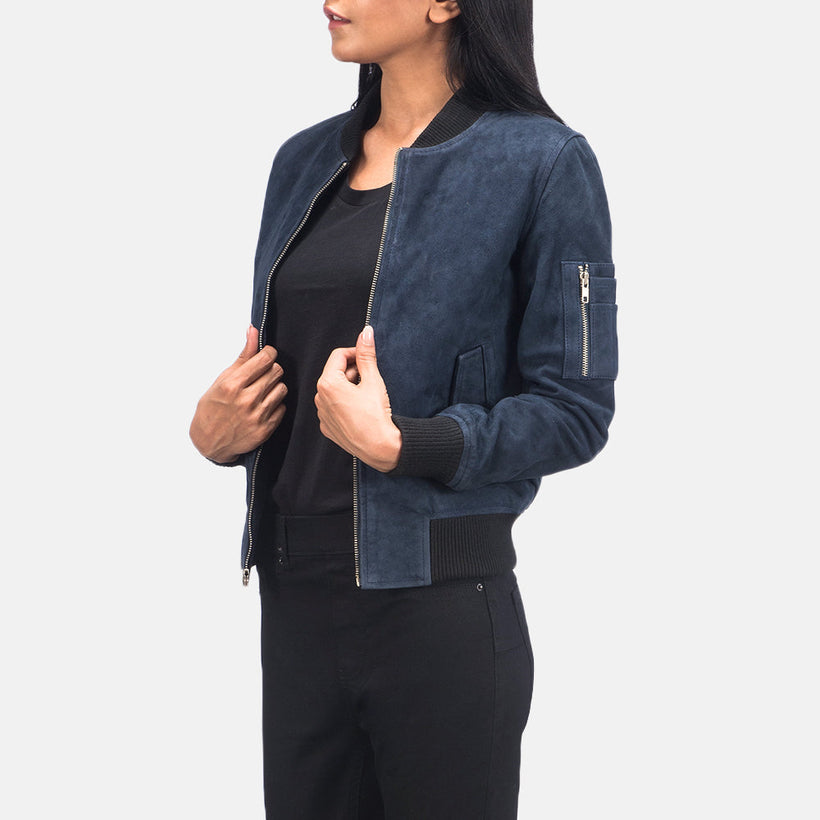 Ava MA-1 Blue Suede Læder Bomberjakke til Kvinder