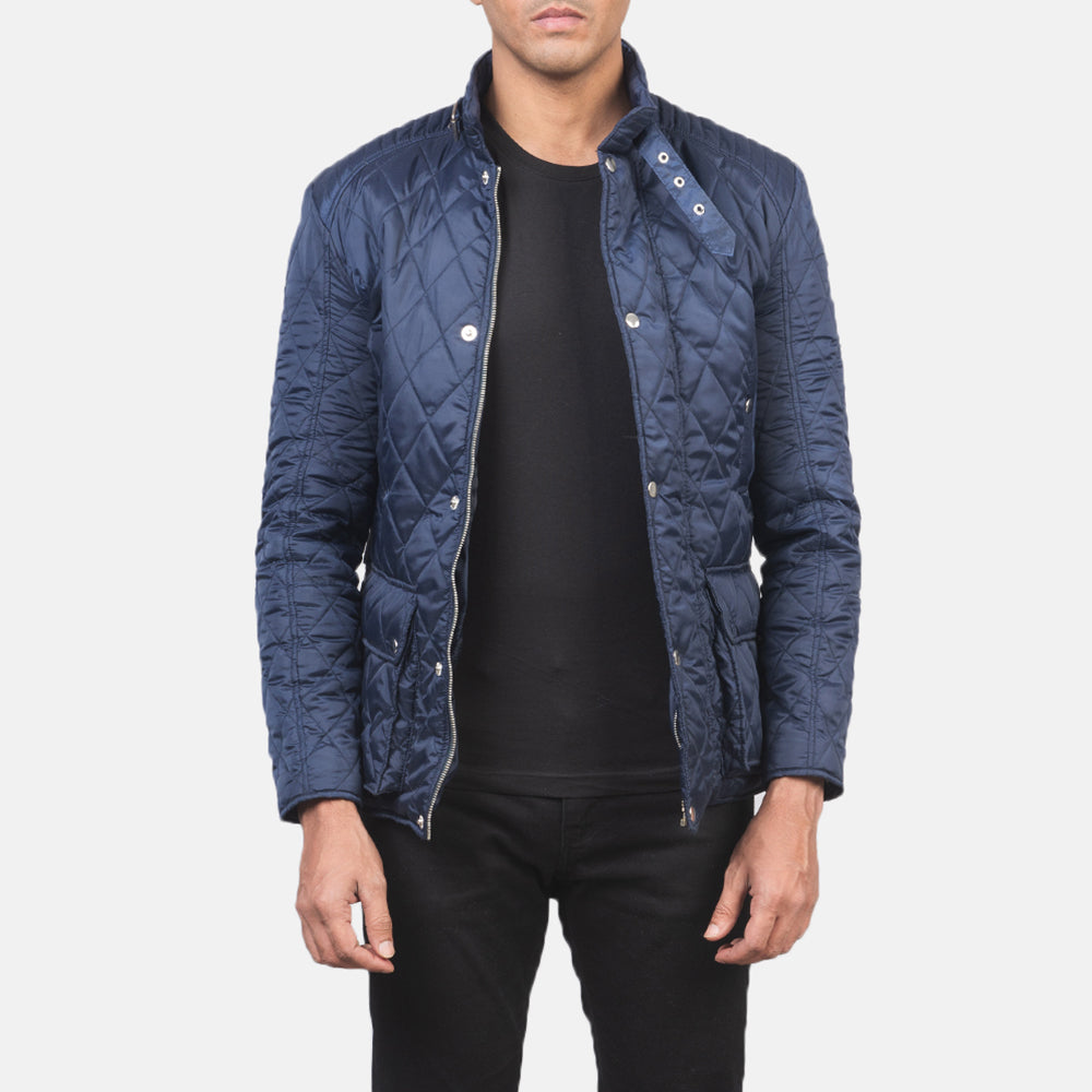 Men's Barry Quilted Blue Windbreaker Læderjakke til Mænd in Blue Nylon - Front Profile View &amp; Tailored Silhouette | Buy Online