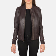 Women's Bliss Maroon Læder Bomberjakke til Kvinder in Maroon Sheepskin Leather - Front Profile View &amp; Tailored Silhouette | Buy Online