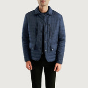 Men's Bo Quilt Windbreaker Læderjakke til Mænd in Navy Blue Nylon - Front Profile View &amp; Tailored Silhouette | Buy Online