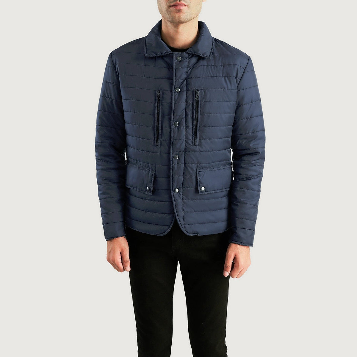 Men's Bo Quilt Windbreaker Læderjakke til Mænd - Lateral Side Profile View Showing Sleeve Cut &amp; Athletic Taper Fit