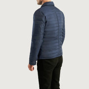Close-Up Detail of High neck &amp; Button Hardware on Men's Bo Quilt Windbreaker Læderjakke til Mænd