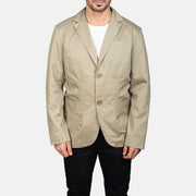 Close-Up Detail of Notch &amp; Button Hardware on Borges Beige Blazer til Mænd