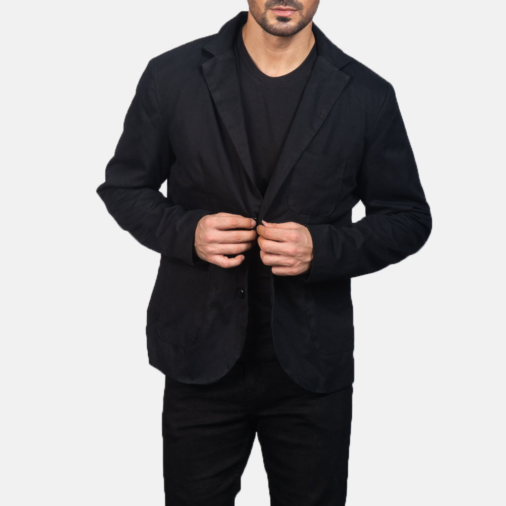 Borges Sort Blazer til Mænd in Black Poly-Cotton - Front Profile View &amp; Tailored Silhouette | Buy Online