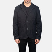 Close-Up Detail of Notch &amp; Button Hardware on Borges Sort Blazer til Mænd