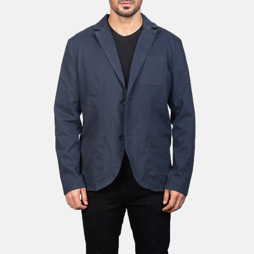 Borges Navy Blue Blazer til Mænd in Navy Blue Poly-Cotton - Front Profile View &amp; Tailored Silhouette | Buy Online