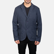 Close-Up Detail of Notch &amp; Button Hardware on Borges Navy Blue Blazer til Mænd