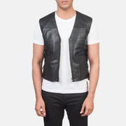 Men's Brandon Sort Leather Vest til Mænd in Black Sheepskin Leather - Front Profile View &amp; Tailored Silhouette | Buy Online
