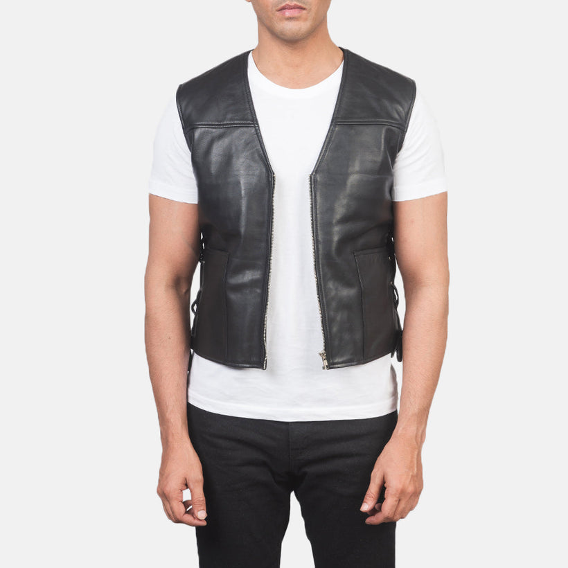 Brandon Sort Leather Vest til Mænd