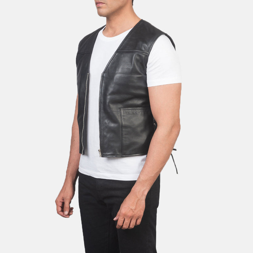 Brandon Sort Leather Vest til Mænd