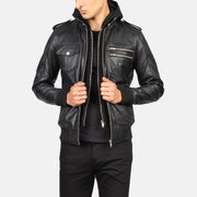 
Bravado Black Hooded Leather Bomber Jacket in Black Sheepskin Leather - Forfra med skræddersyet silhuet | Køb online