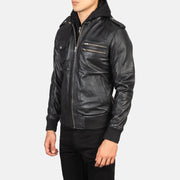 
Black Sheepskin Leather Bomber Jacket - Bagfra med tilpassede skuldre og ren kant