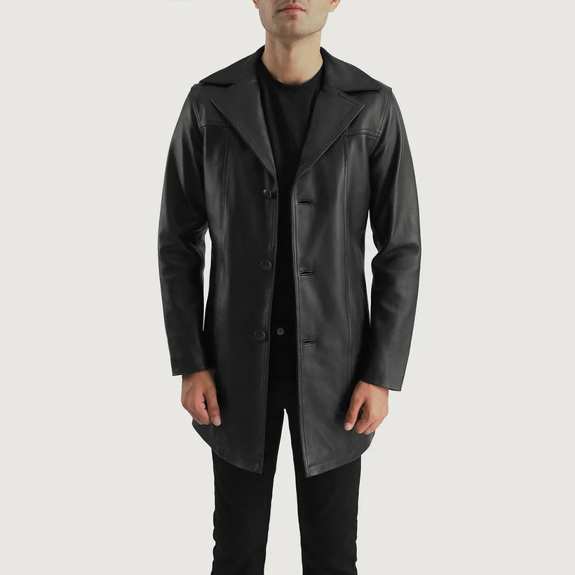 Brawnton Sort Leather Coat til Mænd