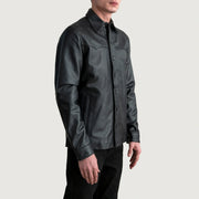 Black Sheepskin leather Jacket - Back View Showing Tailored Shoulder Fit &amp; Clean Hemline