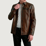 
Bronco Distressed Brun Leather Shirt til Mænd in Distressed Brown Sheepskin Leather - Forfra med skræddersyet silhuet | Køb online