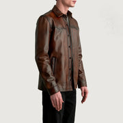 
Distressed Brown Sheepskin leather Jacket - Bagfra med tilpassede skuldre og ren kant
