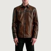 
Bronco Distressed Brun Leather Shirt til Mænd - Sideprofil med ergonomisk ærmesnit