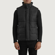Close-Up Detail of Classic Collar &amp; Zipper With Placket Hardware on Bryan Sort Puffer Vest til Mænd