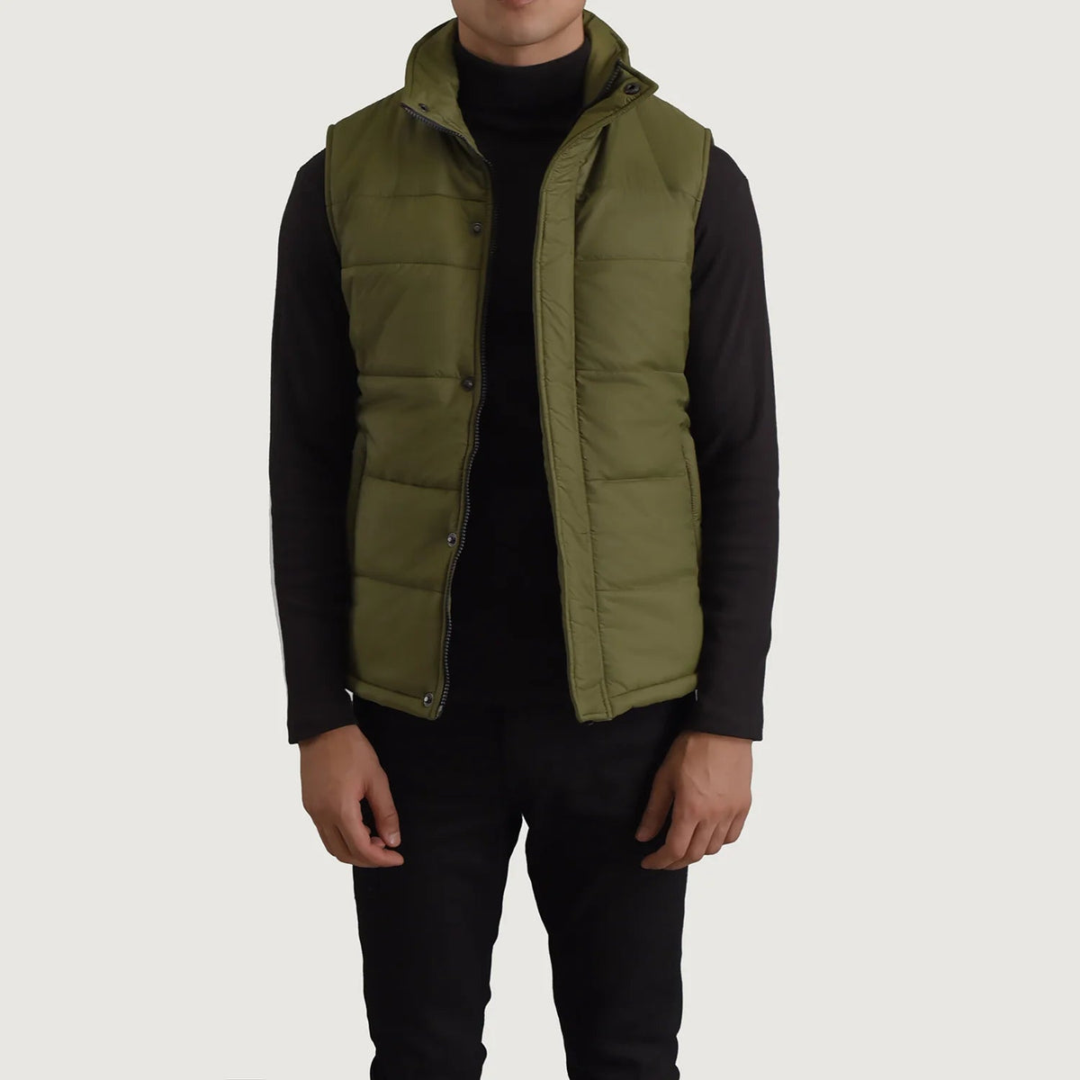 
Bryan Grøn Vatteret vest til Mænd in Green Full-Grain Leather - Forfra med skræddersyet silhuet | Køb online