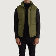 
Bryan Grøn Vatteret vest til Mænd in Green Full-Grain Leather - Forfra med skræddersyet silhuet | Køb online