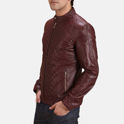
Maroon Sheepskin Leather Biker Jacket - Bagfra med tilpassede skuldre og ren kant