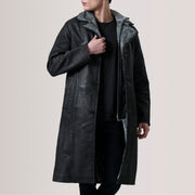 
Cai Distressed Sort Leather Shearling Læderfrakke til Mænd For Men in Distressed Black Sheepskin Snuffed - Forfra med skræddersyet silhuet | Køb online