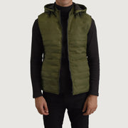 
Carlo Grøn Vatteret vest med hætte til Mænd in Green Full-Grain Leather - Forfra med skræddersyet silhuet | Køb online