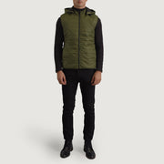 
Carlo Grøn Vatteret vest med hætte til Mænd - Sideprofil med ergonomisk ærmesnit