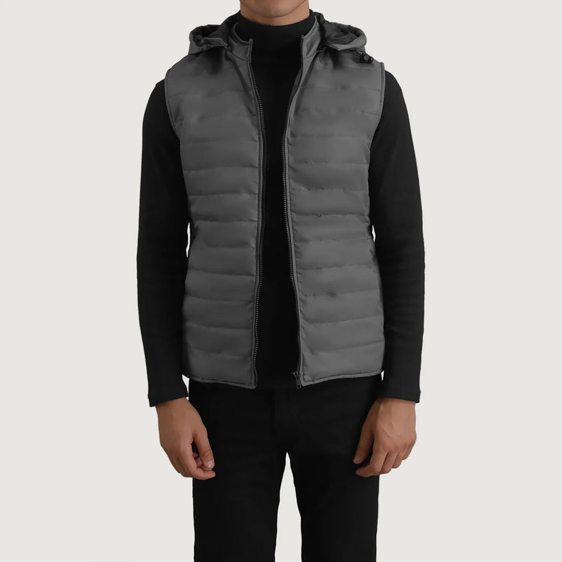 Carlo Grey Hooded Puffer Vest til Mænd