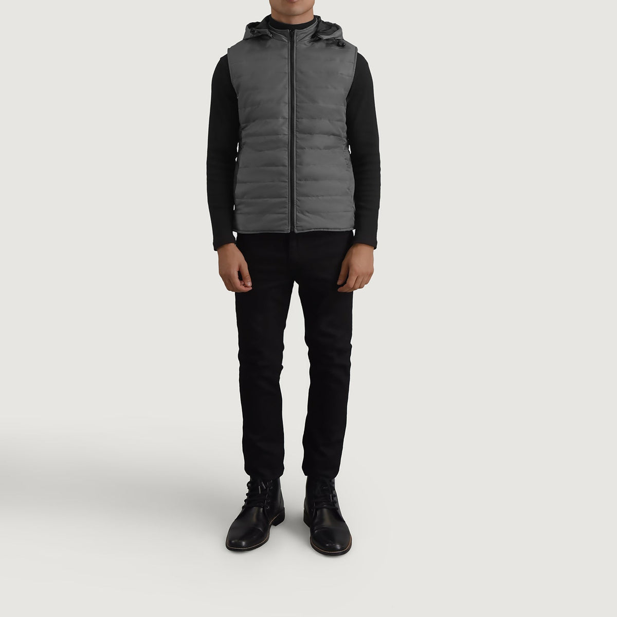 
Carlo Grey Vatteret vest med hætte til Mænd - Sideprofil med ergonomisk ærmesnit